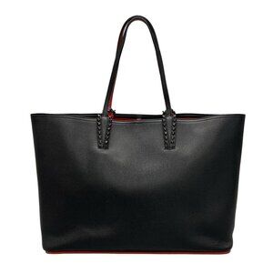 Auth CHRISTIAN LOUBOUTIN Cabata E/W - Black Red Leather Tote Bag